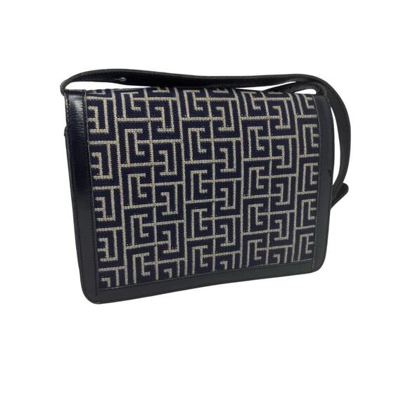 Balmain Vintage Monogram Canvas & Leather Crossbody Bag Navy Gold Hardware - Picture 8 of 14